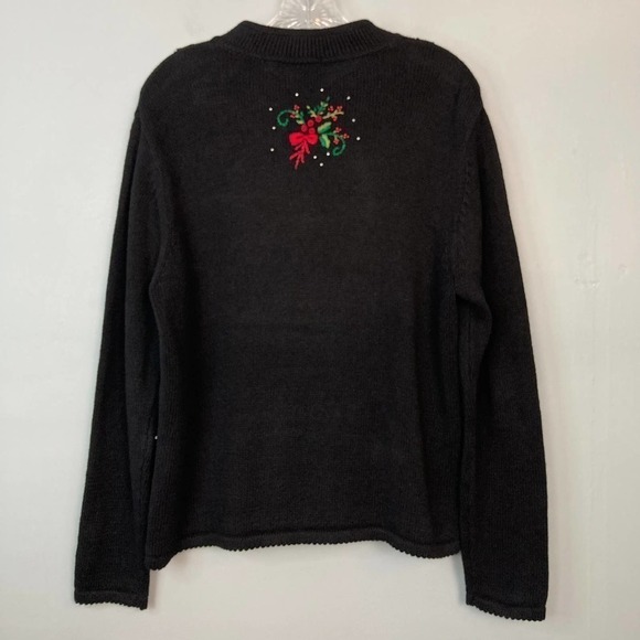 ERIKA Poinsettia Christmas Holiday Beaded Embroidered Cardigan Sweater Size M - Picture 11 of 12